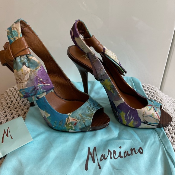 MARCIANO - Gorgeous Floral Colourful Sling Back Heels - Open Toe - Picture 12 of 13